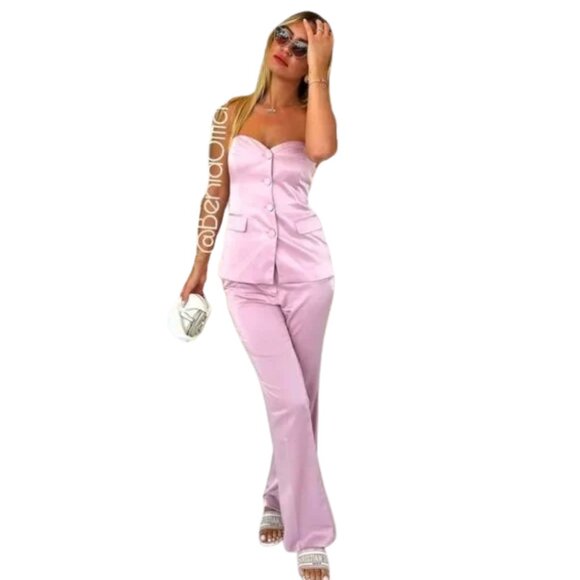 NWT ZARA PINK SATIN BUSTIER VEST & PANTS SET BLOGGER FAVE SIZE XS - Picture 2 of 13